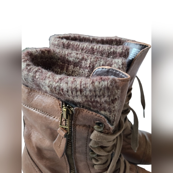 STEVE MADDON JENNYYY BROWN LEATHER COMBAT BOOTS LACE UP & ZIPPER TEXTILE LINING - Picture 8 of 15